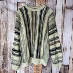 Vintage 3D Knit Protege Sweater 1980s Crew Neck Pullover XXL Grandpa Browns